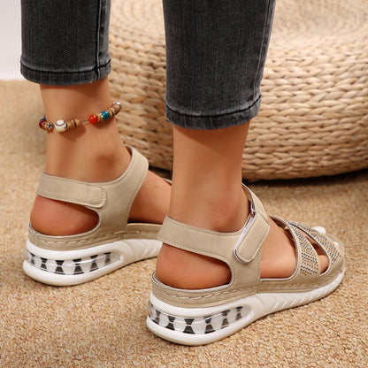 Summer Rhinestone Wedges Sandals Casual Sports Air Cushion Bottom Beach Shoes For Women Roman Sandals