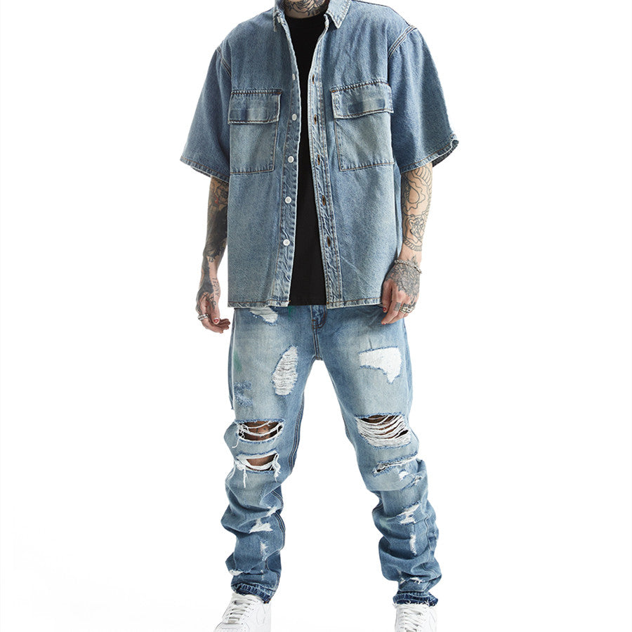 Men's Summer Thin Ripped Casual American Jeans