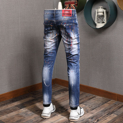 Men's Fashion Casual Splash-ink Hole Patch Jeans
