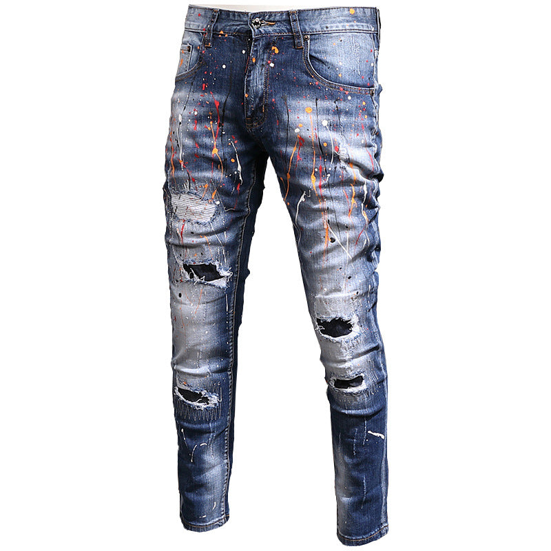 Men's Fashion Casual Splash-ink Hole Patch Jeans