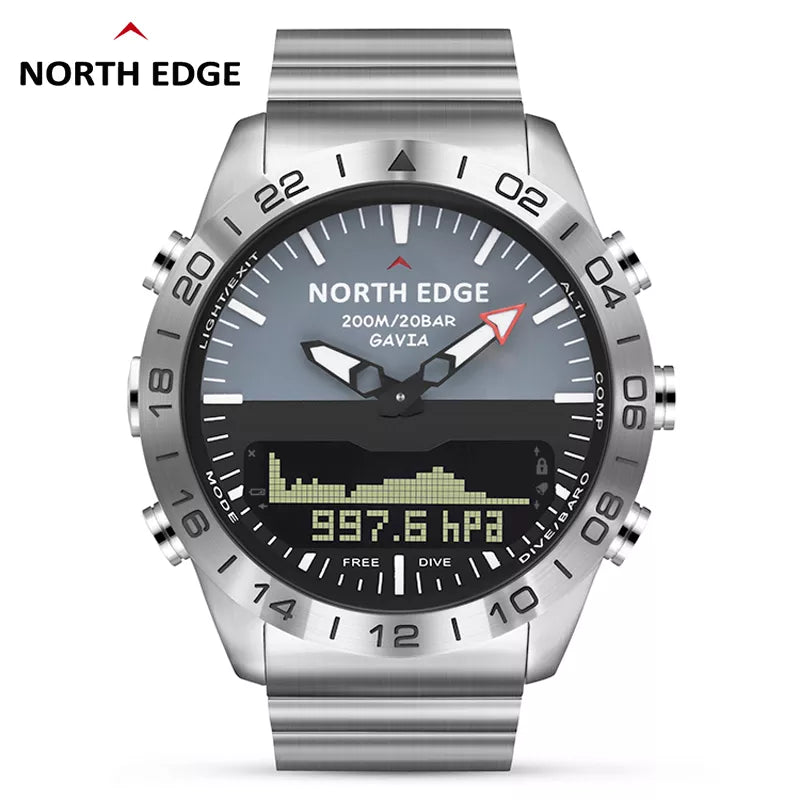 Reloj Digital deportivo de buceo para hombre, relojes para hombre, ejército militar, lujo, acero completo, resistente al agua, 200m, altímetro, brújula, borde norte