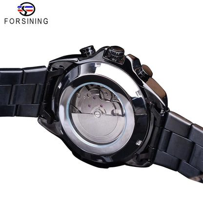 Forsining, relojes de pulsera automáticos mecánicos de acero inoxidable con calendario de tres esferas para hombre, reloj deportivo militar de lujo de marca superior para hombre