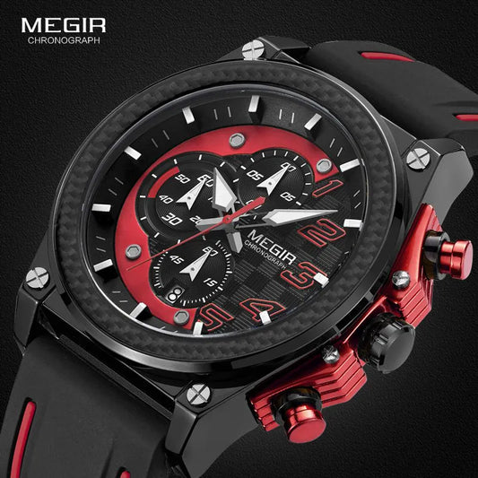 Megir Men's Chronograph Quartz Watches for Male Waterproof Luminous Wristwatch with Rubber Strap for Boys Man 2051G-1N8