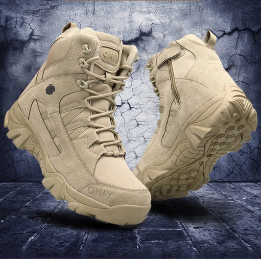 Men Military Boots Men Outdoor Cow Suede Ankle Boots Tactical Combat Boots Work Safty Shoe for Men Casual Waterproof Hiking Shoe