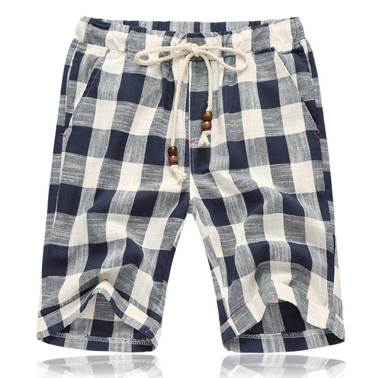 Men's Mixed Color Stripe Cotton Linen Cropped Casual Shorts