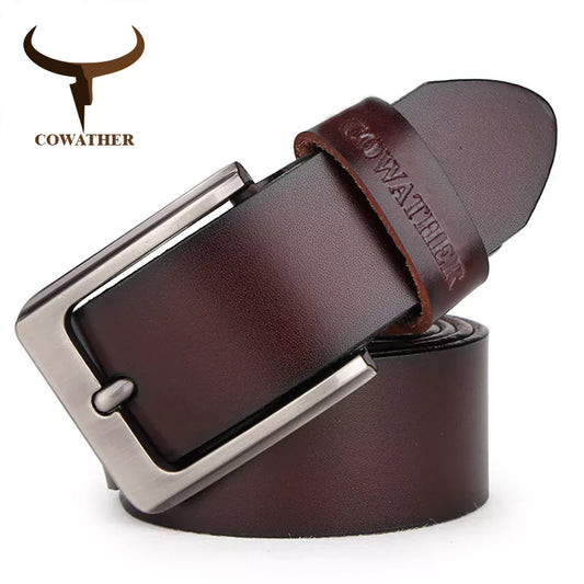 COWATHER-Cinturón de cuero genuino de vaca para hombre, cinturones de diseñador para hombre, correa vintage de alta calidad para jeans, piel de vaca