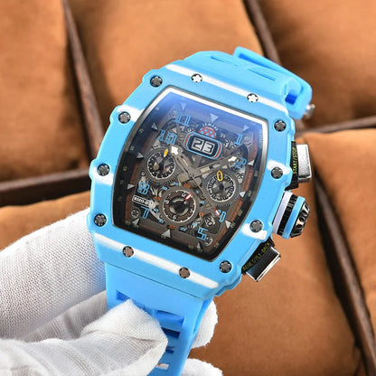 Reloj de lujo RM de cuarzo hueco multifunción para hombre, pulsera mecánica de negocios, silicona, 6 pines, acero inoxidable, novedad de 2022
