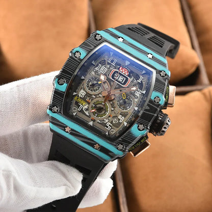 2023 New luxury RM quartz hollow multifunction business mechanical craft Men's watch Silicone 6 pins stainless steel Watches
